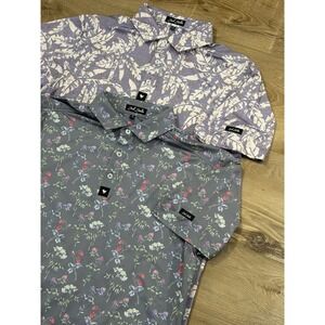 Bad Birdie Mens M (Lot of 2) Golf Polo‎ Shirts Floral Palm Tree Print